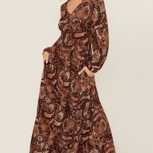 Wrangler Brown Paisley Long Sleeve Dress